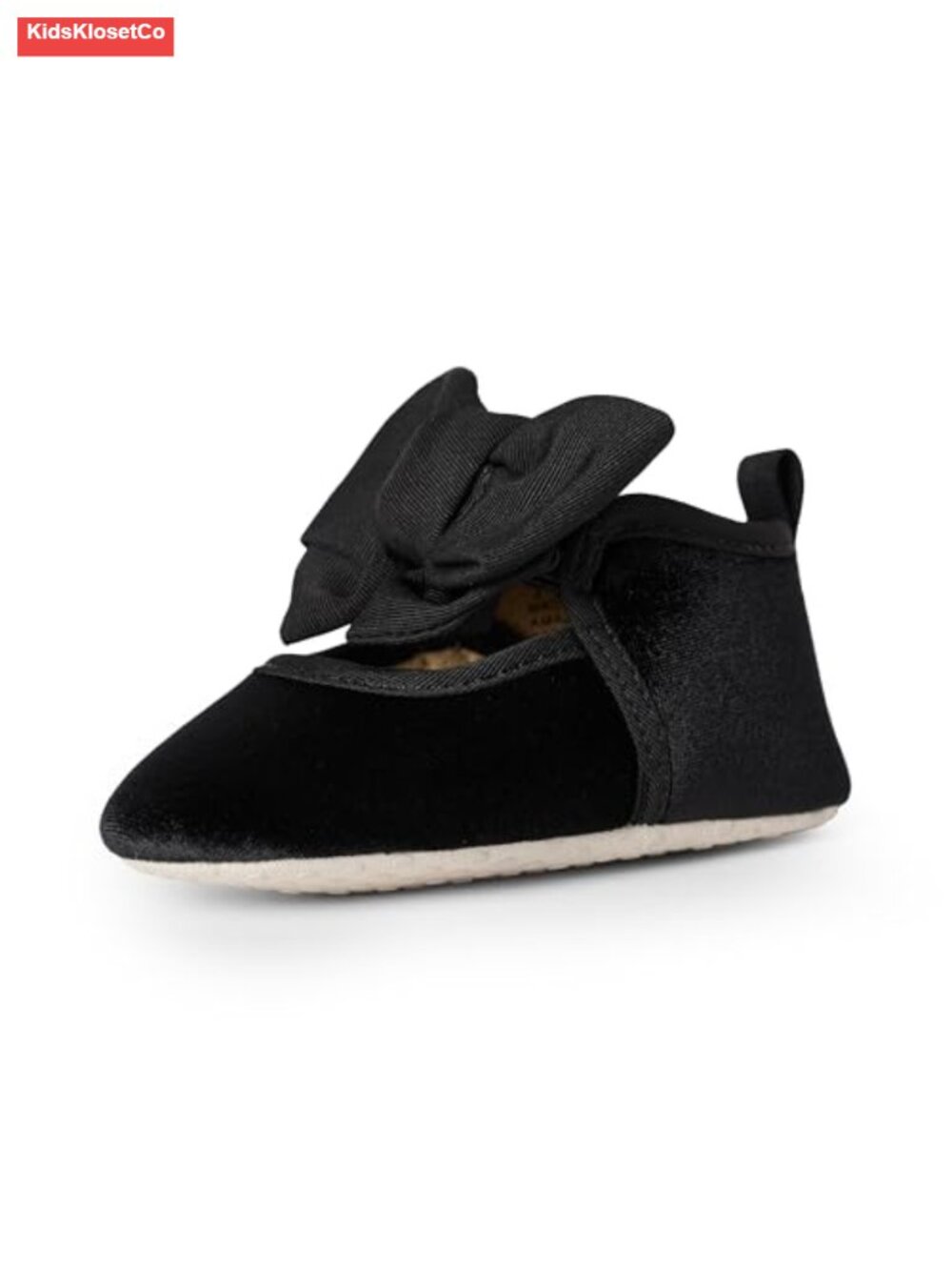 Baby Girls Mary Jane Flats Velvet Bow Shoes Elastic Slip-On Grippy Sole